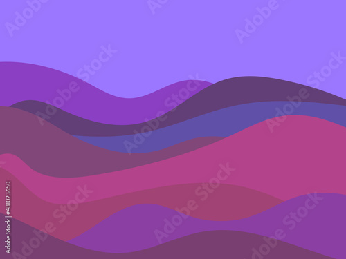 Night desert landscape with dunes in a minimalist style. Colorful wavy landscape in flat style. Boho decor for prints, posters and interior design. Mid Century modern decor. Vector illustration