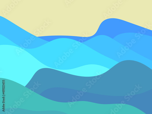 Multicolored wavy landscape in a minimalist style. Mountain desert landscape in flat style. Boho design for posters, prints and interiors. Modern mid-century decor. Vector illustration