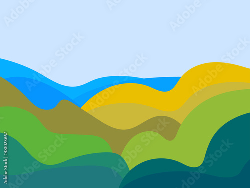 Natural landscape in a minimalistic style. Plains and mountains, fields and meadows. Typographic boho decor for prints, posters and interior design. Mid Century modern decor. Vector illustration