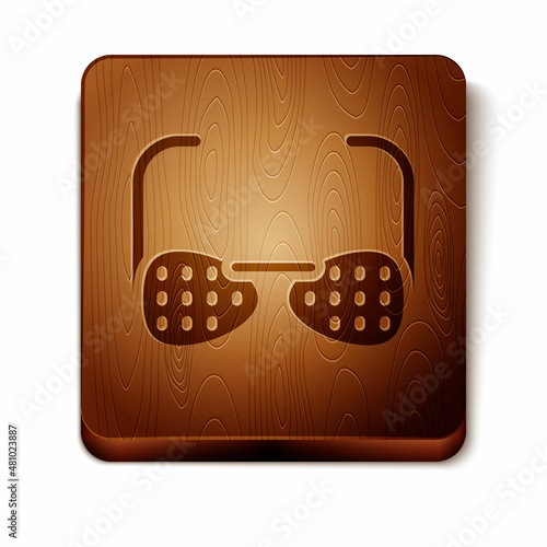 Brown Glasses for the blind and visually impaired icon isolated on white background. Wooden square button. Vector