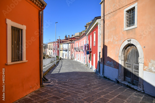 A street among the characteristic houses of Montecalvo Irpino, a village in the mountains in the province of Avellino, Italy. © Giambattista