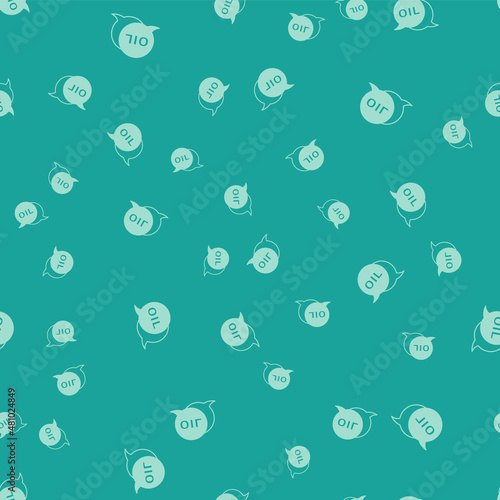 Green Word oil icon isolated seamless pattern on green background. Vector