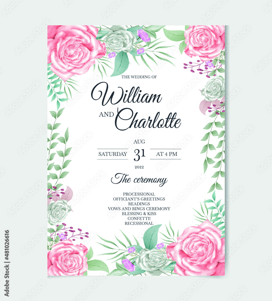 Watercolor wedding invitation Vector botanical banners set with pink peony flowers greeting invitation card template
