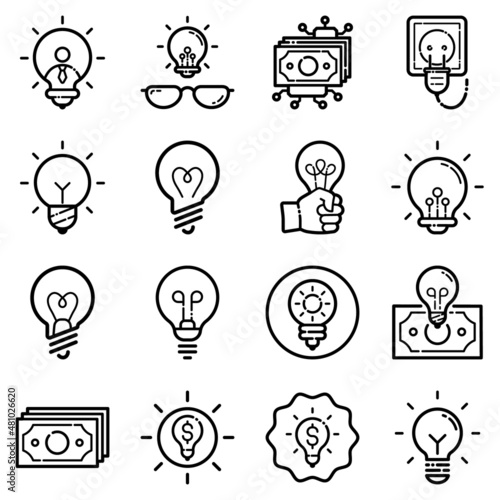 Idea Flat Icon Set Isolated On White Background