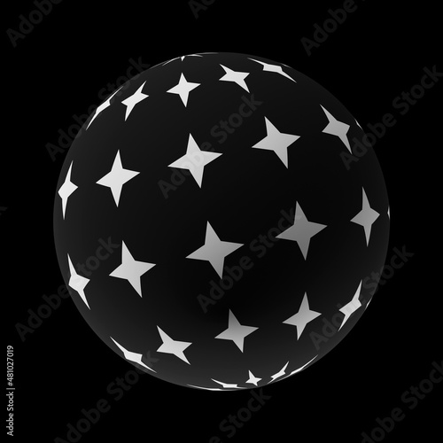 Sphere with a trendy abstract pattern on a clean black background. Realistic illustration 3D render.