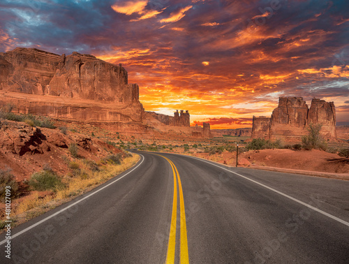 Arizona roadway at sunset