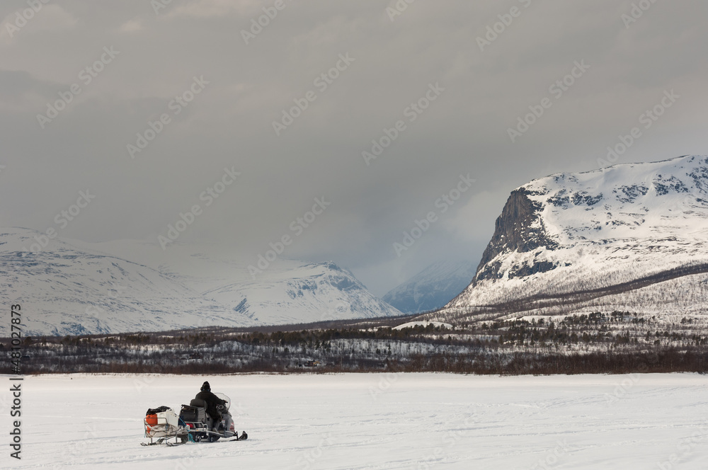 snowmobile in the mountains