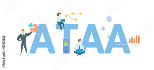 ATAA, Alternative Trade Adjustment Assistance. Concept with keyword, people and icons. Flat vector illustration. Isolated on white.
