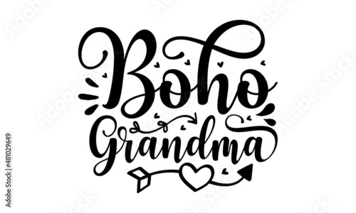 boho grandma -  Inspirational quote about happiness. Modern calligraphy phrase with hand-drawn stars and comet. Hand-drawn brush pen lettering isolated on white background. 