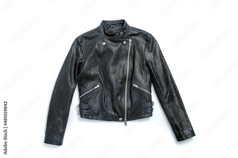 Women's Black Leather Jacket isolated on white Women's Black Leather Jacket isolated on white