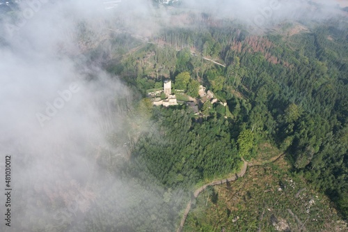 historical old castle ruins Orlik by Humpolec city aerial panorama view hrad Orlík Czech republic Vysocina photo