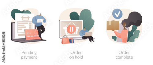 E-commerce purchase processing abstract concept vector illustrations.