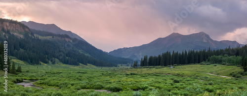 Panoramic view of Rocky mountain landscape at Gothic natural area near Crested Butte in Colorado.