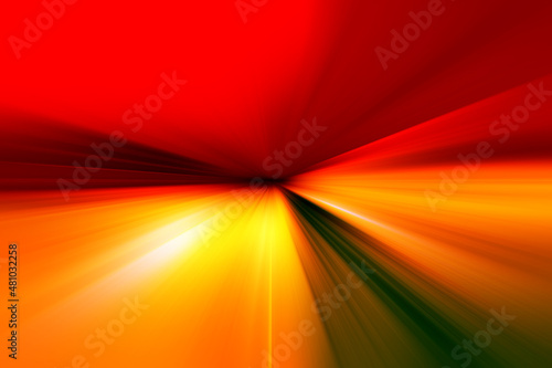 Abstract surface of radial blur zoom in orange, red, yellow and green tones. Bright juicy background with radial, diverging, converging lines. Abstract background with autumn colors. 