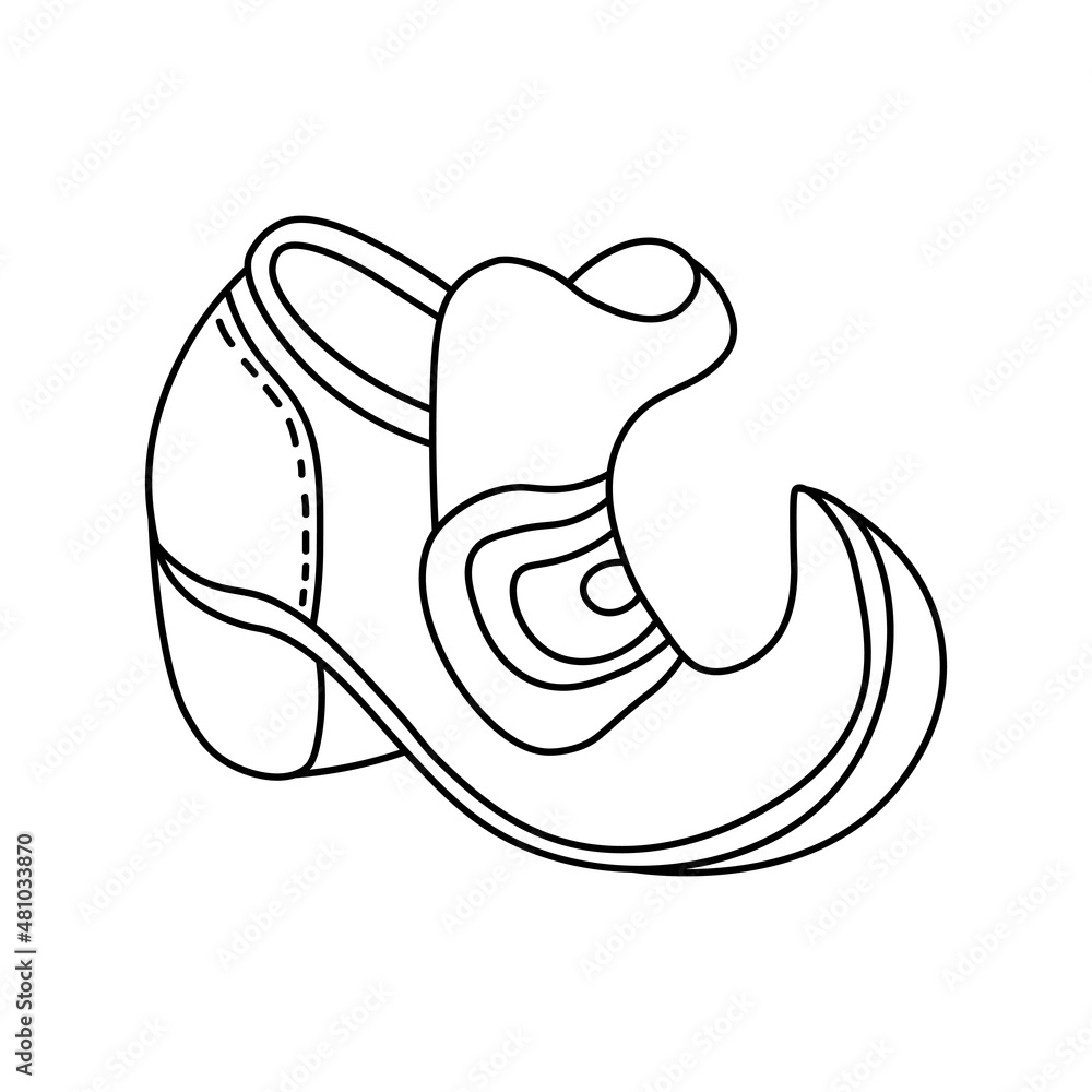 Hand drawn leprechauns boot. st Patrick s day. Design for poster, greeting card, banner, print, t-shirt. Linear sketch of shoe. Vector illustration in doodle style isolated on background.