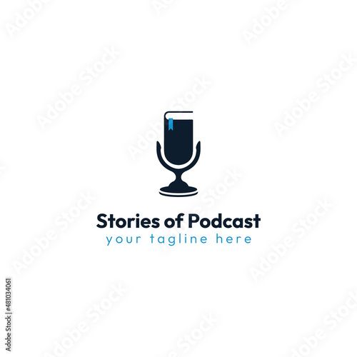 Book and mic combined for podcast logo vector design template