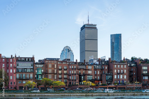 Konstfotografi Office buildings and brownstones near Charles river in Boston, Massachusetts