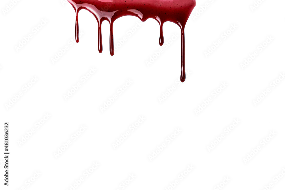 A blood spatter. A blood flowing down. Bloody pattern. Concepts of blood can be used in design. Dirty and dust inside blood.