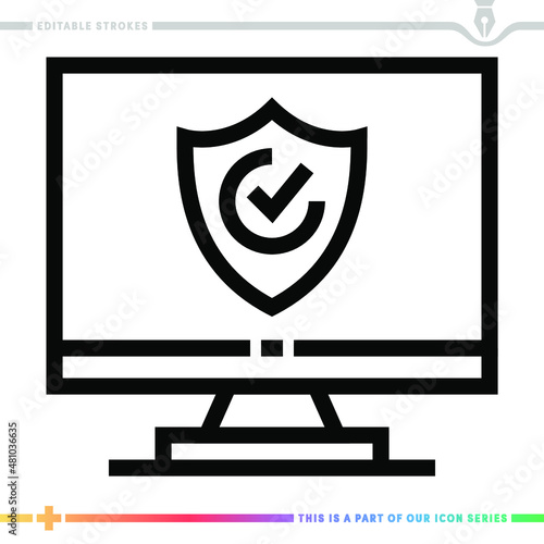 Line icon for trusted computer system illustrations with editable strokes. This vector graphic has customizable stroke width.