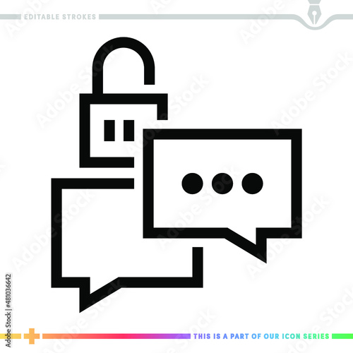 Line icon for secure encrypted chat illustrations with editable strokes. This vector graphic has customizable stroke width.