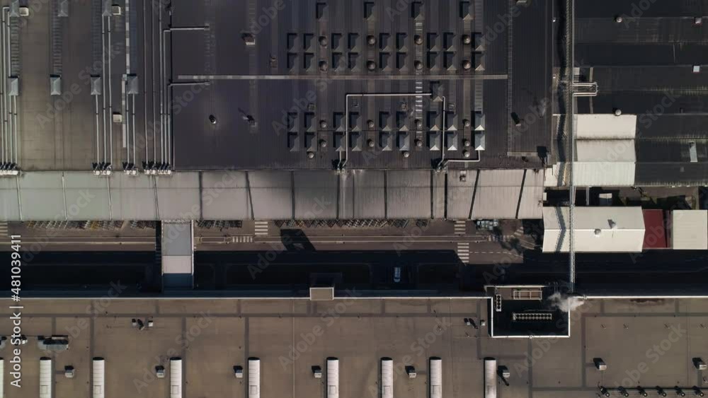 Big factory rooftop. Top down, orthophoto. Aerial drone shot camera ...