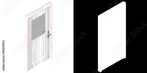 3D rendering illustration of a half glass door