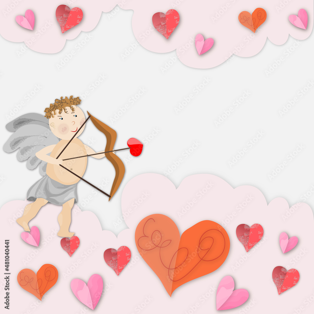 Cupid with hearts. Valentine's day card. Illustration for banner, flyer, invitation, poster. Cupid with hearts. Valentine's day card. Illustration for banner, flyer, invitation, poster.