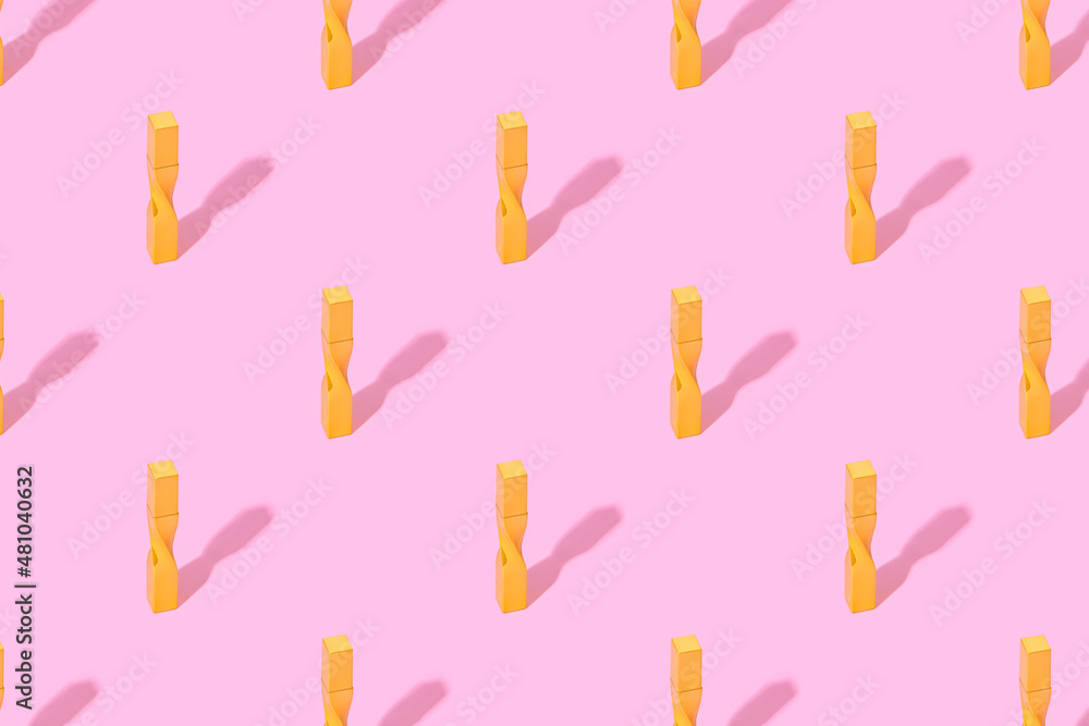 Creative pattern made with gold mascara on pink background. Minimal make up artist, beauty concept
Creative pattern made with gold mascara on pink background. Minimal make up artist, beauty concept