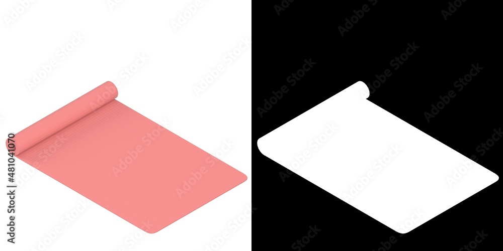 3D rendering illustration of a half rolled yoga mat 3D rendering illustration of a half rolled yoga mat