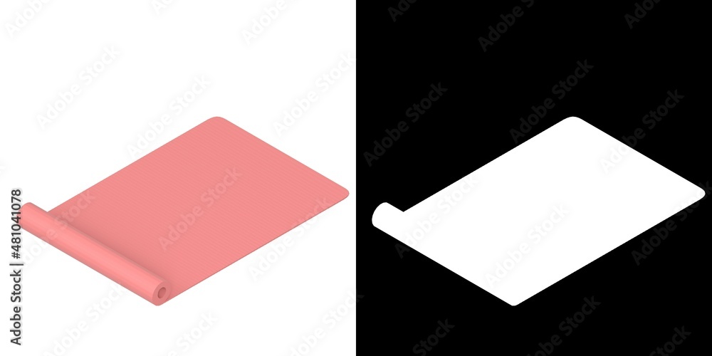 3D rendering illustration of a half rolled yoga mat 3D rendering illustration of a half rolled yoga mat