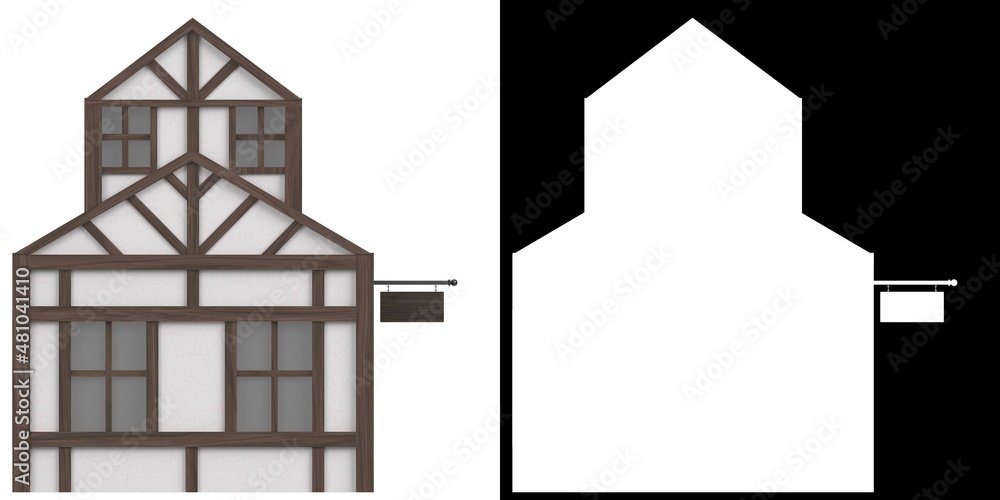 3D rendering illustration of a half timbered inn 3D rendering illustration of a half timbered inn