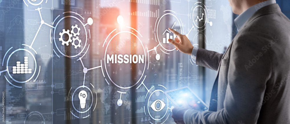 Εκτύπωση καμβά Businessman clicks on virtual screen Mission