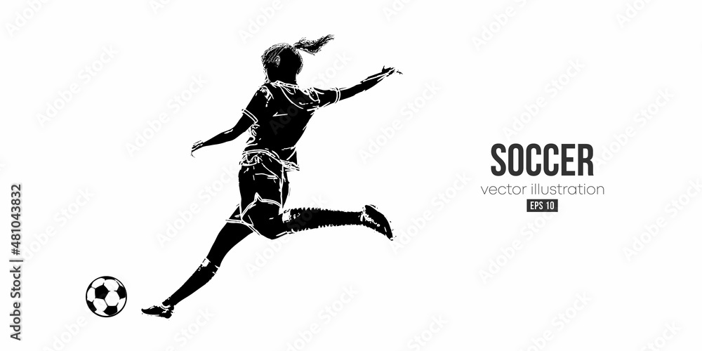 football soccer player woman in action isolated white background. Vector illustration