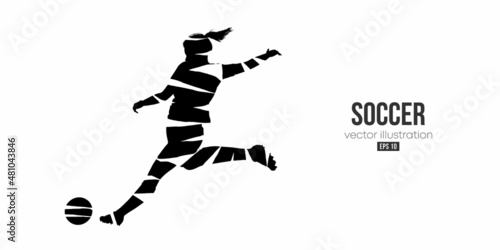 football soccer player woman in action isolated white background. Vector illustration
