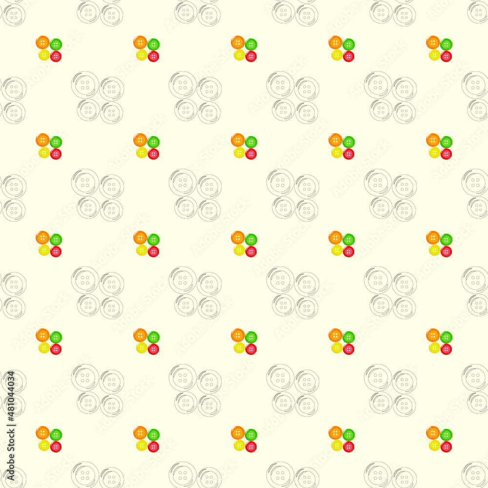 Seamless pattern with color and outline buttons on the white-off background