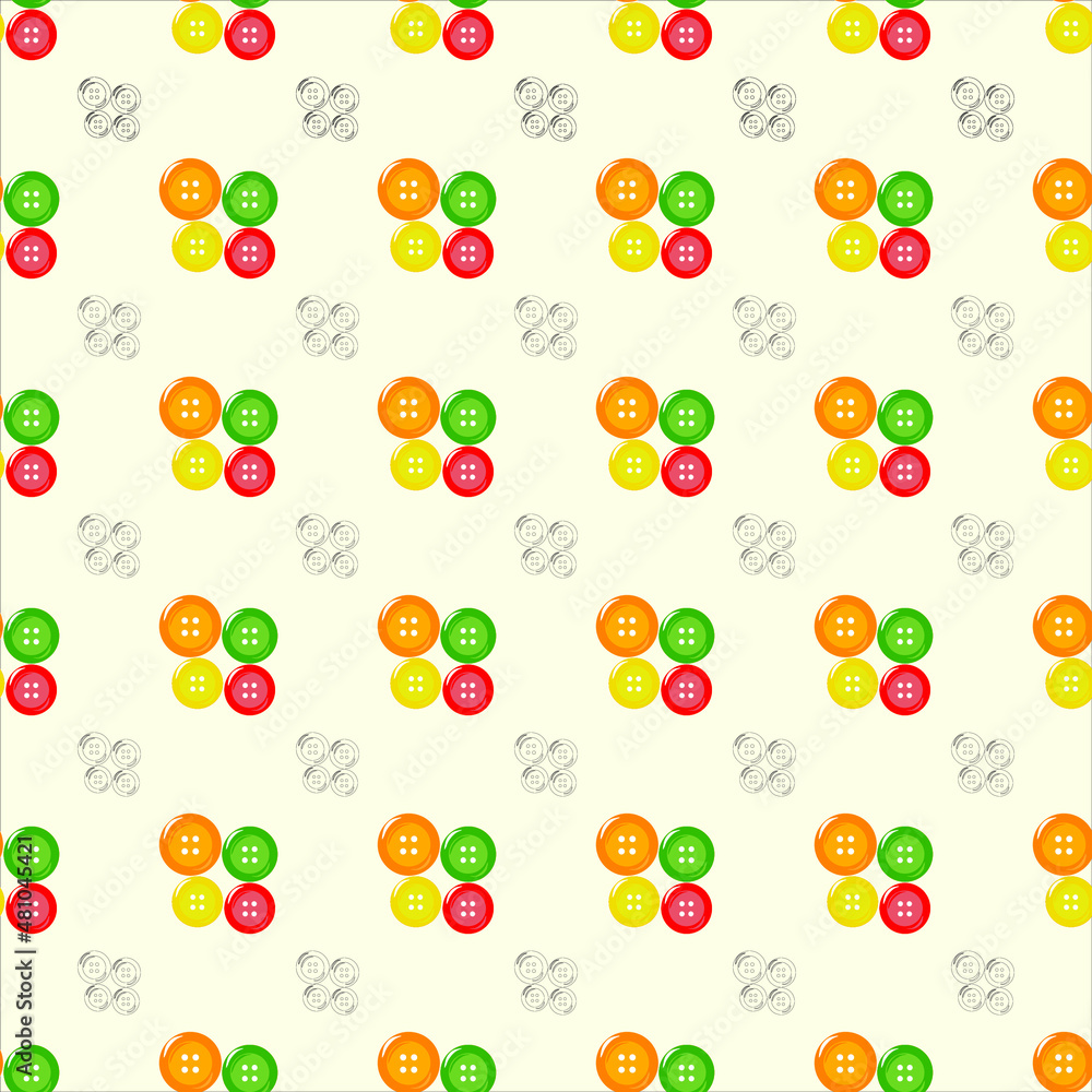seamless pattern with colour and outline buttons on the white-off background seamless pattern with colour and outline buttons on the white-off background