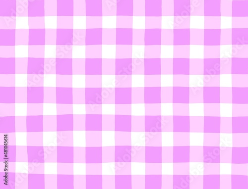 Pink checkered background. Space for graphic design. Checkered texture. Classic checkered geometric pattern. Traditional ornament made of colored square elements. Abstract checkered background.