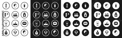 Set Hair clipper, Human hair follicle, dryer, Classic Barber shop pole, Aftershave, Hairstyle for men, Mustache and beard and Shaving brush icon. Vector