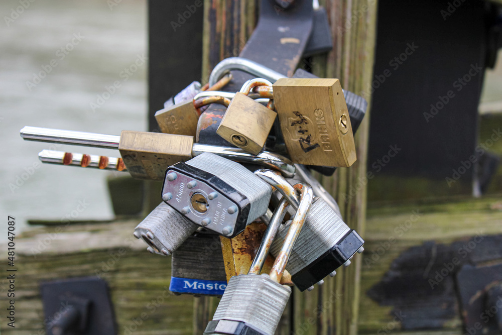 A Bunch Of Locks Locked On A Metal Pole