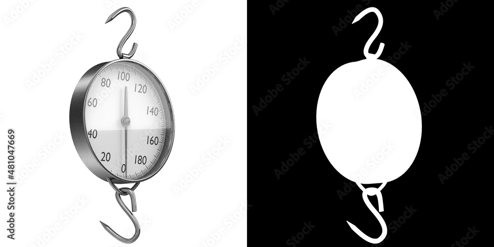 3D rendering illustration of a hanging weighing scale 3D rendering illustration of a hanging weighing scale