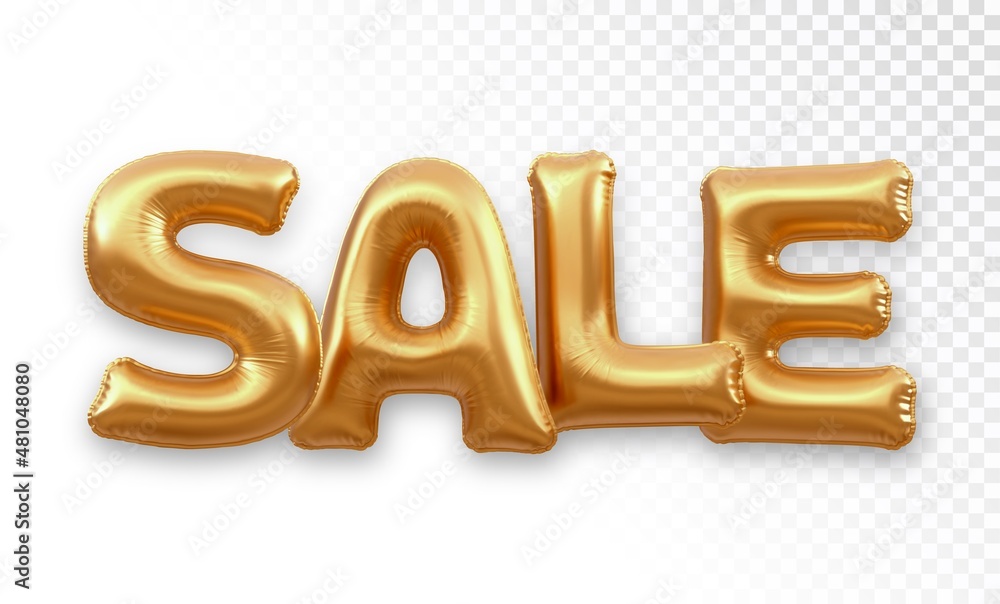 SALE. Golden Sale foil balloon word isolated on white background. High detailed helium balloons gold forming word sale. Discount and advertisement. Vector illustration. SALE. Golden Sale foil balloon word isolated on white background. High detailed helium balloons gold forming word sale. Discount and advertisement. Vector illustration.