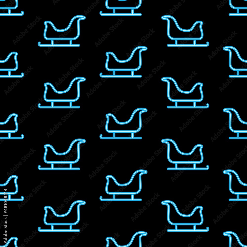 sleigh seamless pattern, bright vector illustration on black background.