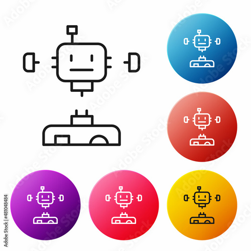 Black line Disassembled robot icon isolated on white background. Artificial intelligence, machine learning, cloud computing. Set icons colorful circle buttons. Vector © Oksana