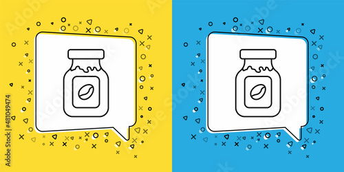 Set line Coffee jar bottle icon isolated on yellow and blue background. Vector