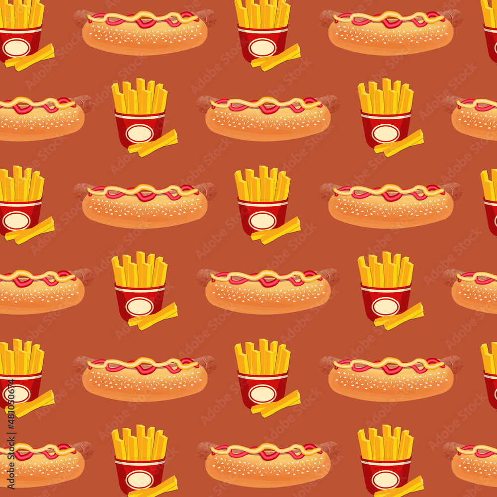 Hot dog fast food concept illustration seamless vector template
