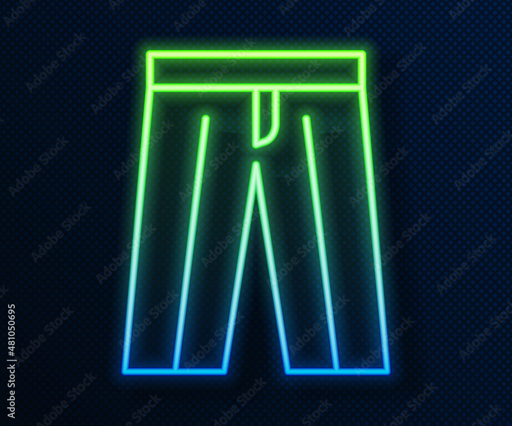 Glowing neon line Pants icon isolated on blue background. Trousers sign. Vector Glowing neon line Pants icon isolated on blue background. Trousers sign. Vector