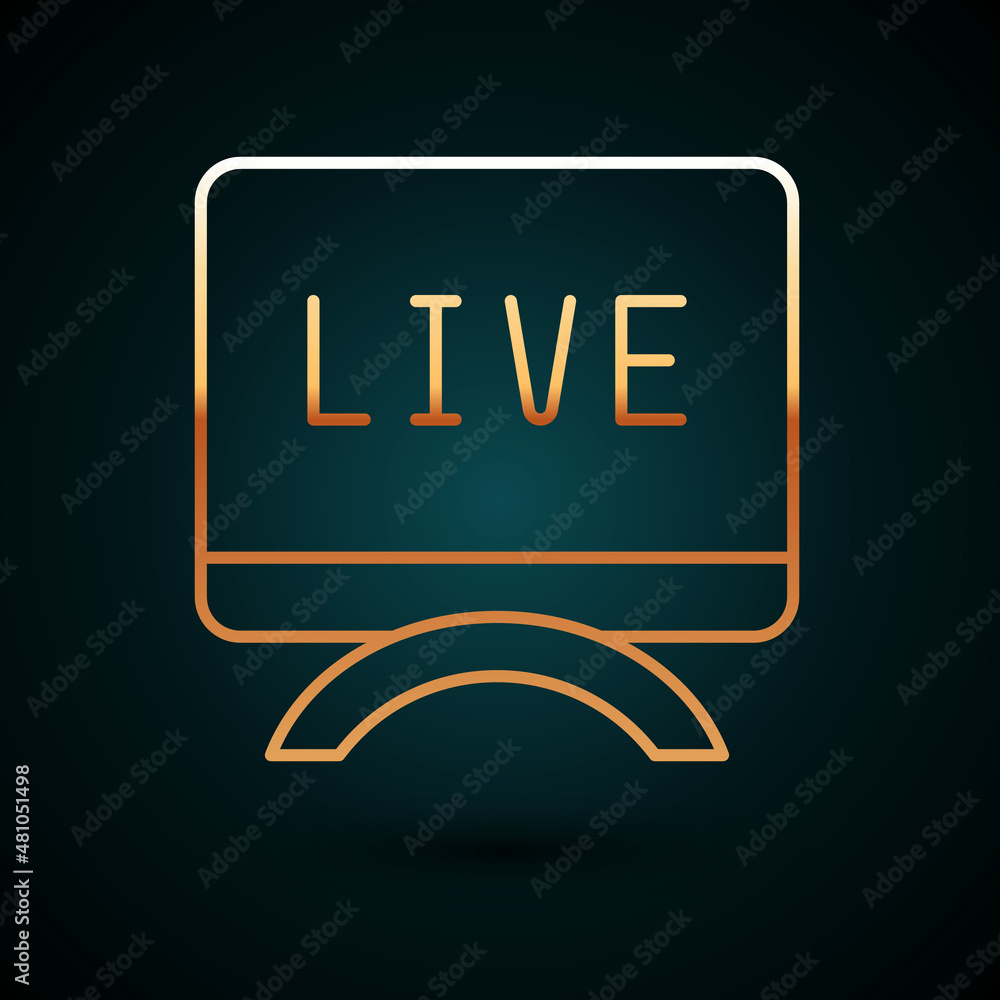 Gold line Live report icon isolated on dark blue background. Live news, hot news. Vector Gold line Live report icon isolated on dark blue background. Live news, hot news. Vector