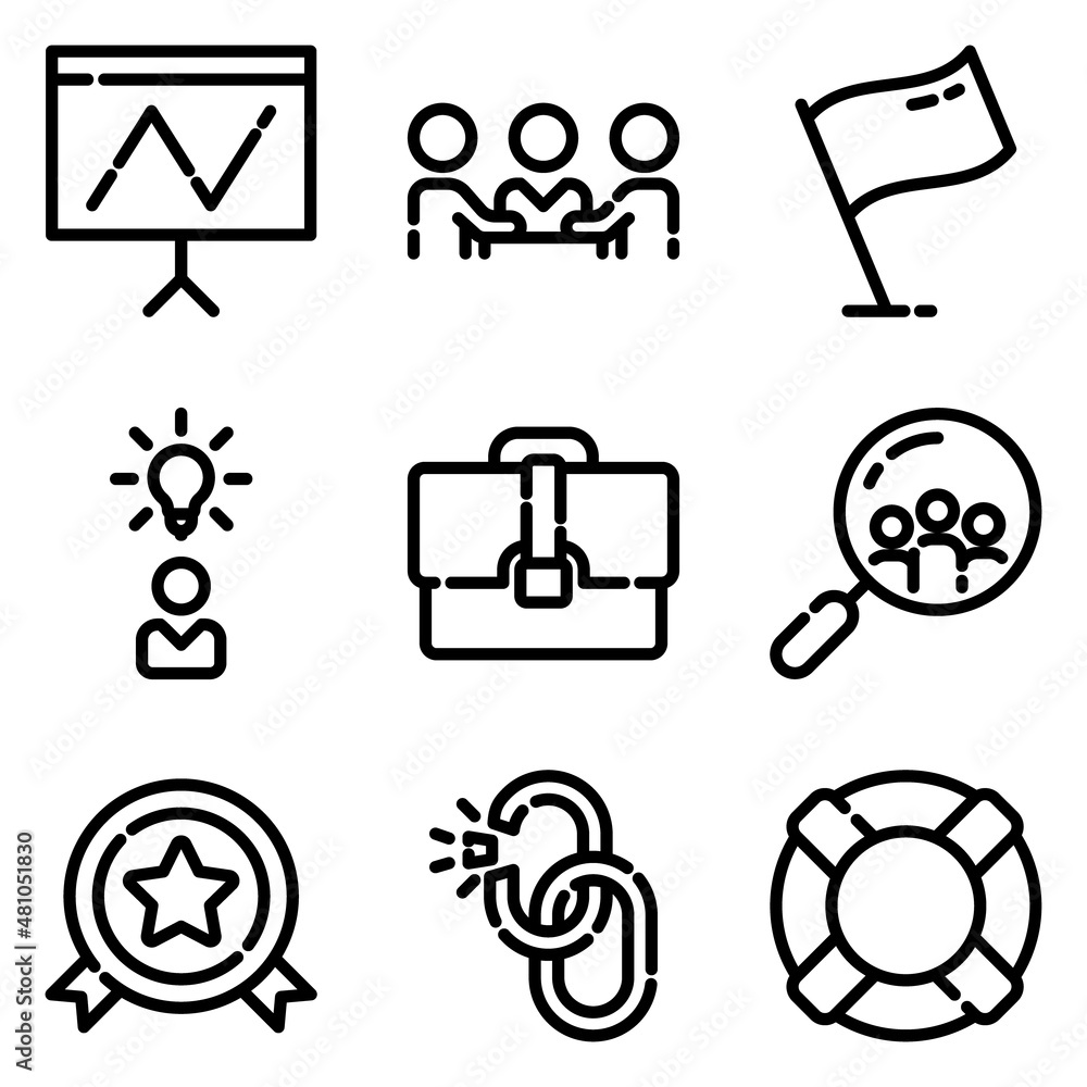 Obraz premium Business Flat Icon Set Isolated On White Background
