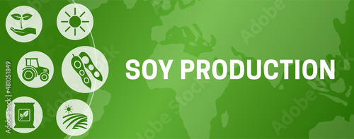 Green Soy Production Banner Illustration with World Map Background