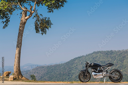 electric motorcycle parked at Khao Yai national park photo